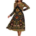 thumbnail image 7 of CHGBMOK Women's Midi Dress Long Sleeve Loose Fit Dresses Casual Crew Neck Print Dresses, 7 of 7