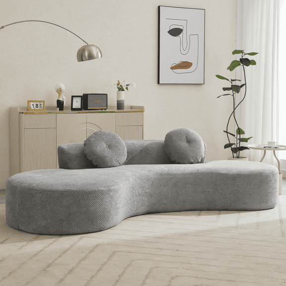 105.5'' Boneless Couch with 2 Pillows, Modern 4-Seater Extra Deep & Wide Seat Curved Cloud Couch, Corduroy Fabric, No Assembly Required, Oversized Sectional Sofa for Living Room