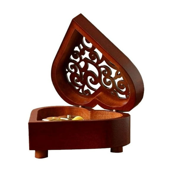 Music Box Wooden Heart Shape Music Box Creative Decorations Holiday Gifts for Men Women Friends Wood Carved Mechanism Musical Box