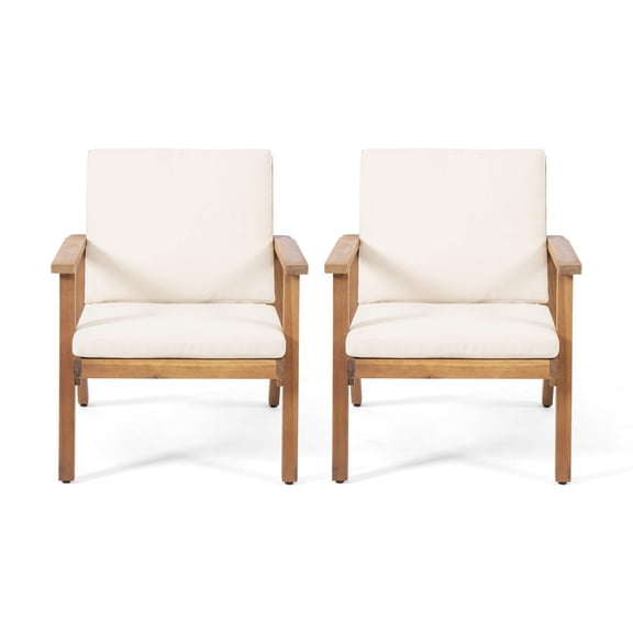 Christopher Knight Home Carlos Outdoor Acacia Wood Club Chairs with Cushions Set of 2, Brown Patina Finish, Cream