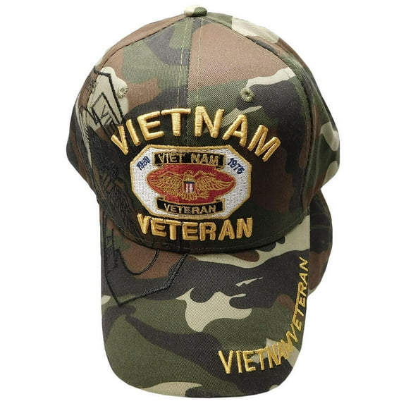 Vietnam Veteran Vet Emblem Shadow Woodland Camo Camouflage Embroidered Cap Hat
