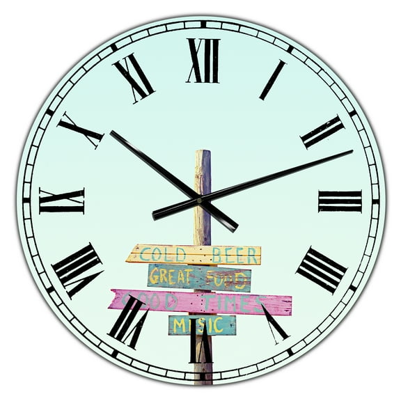 Designart Oversized Blue Analog Round Cottage Modern Wall Clocks, CLM25650-C23