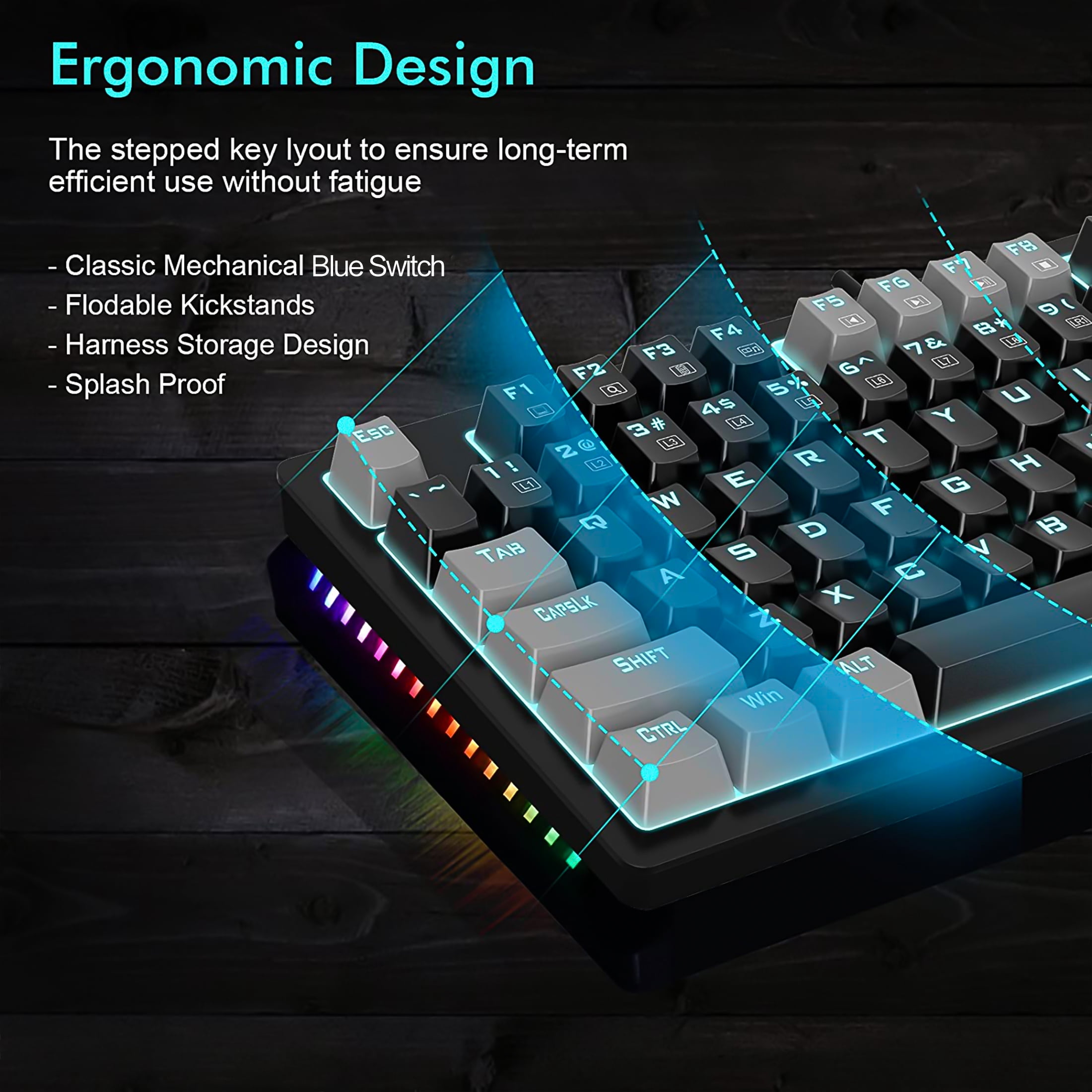 Mechanical Gaming Keyboard, E-YOOSO Wired 75% Mechanical Keyboard with Blue Switches, 87 Keys Gaming Keyboard with Solid Color Backlit & RGB LED Sidelight for Windows Mac PC Gaming