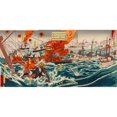 thumbnail image 2 of Fuen'an Tsunechika 18x11 Black Ornate Wood Framed Double Matted Museum Art Print Titled - Great Victory at the Fierce Battle Near Haiyang Island (1894), 2 of 5