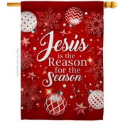 Jesus is the Reason House Flag Winter Nativity Three King Religious Holy Family Season Wintertime Snow Decoration Banner Small Garden Yard Gift Double-Sided Made In USA 28 X 40