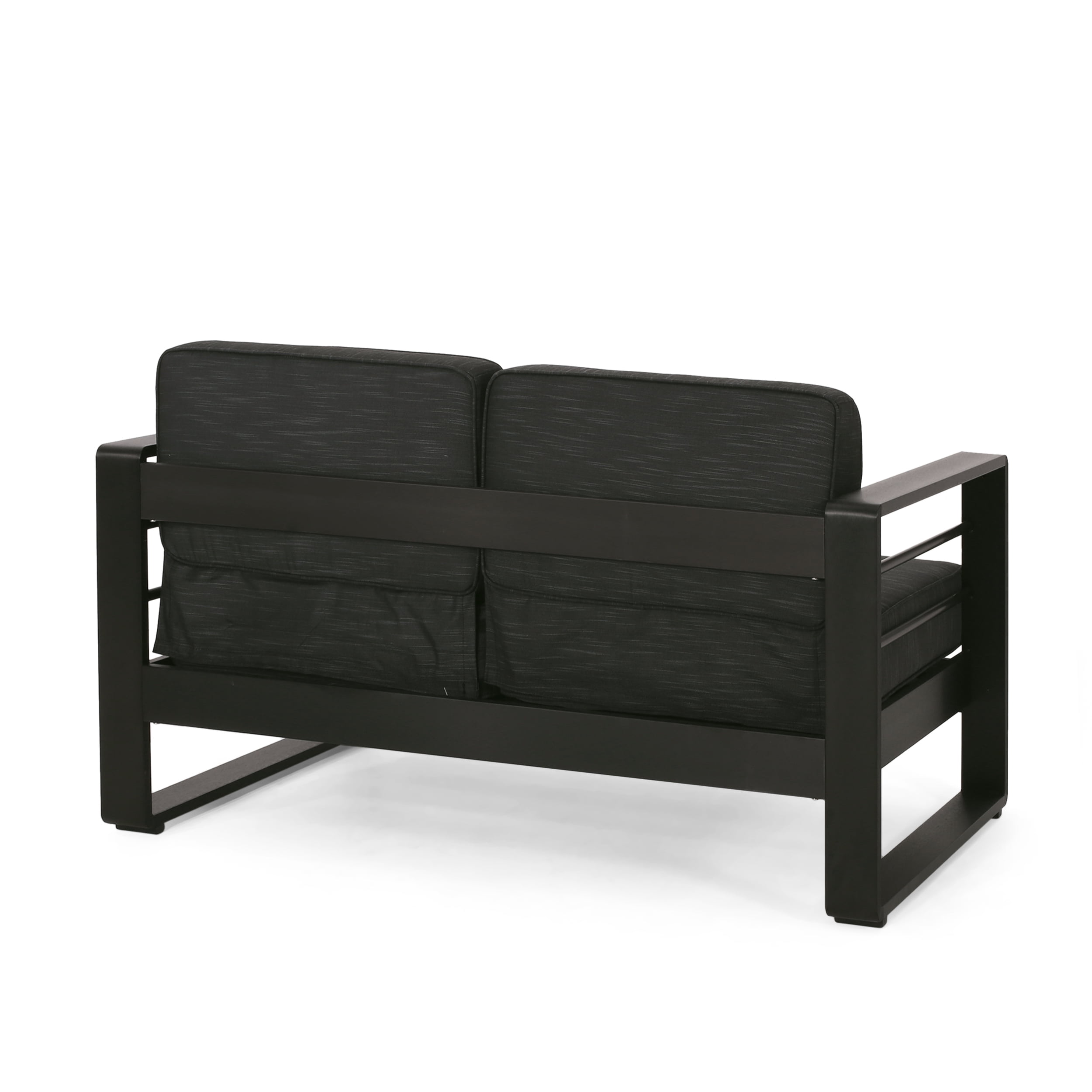 Outdoor Double Seat Sofa, Acacia Wood Frame Leisure Couch for Patio Garden, Teak and Beige