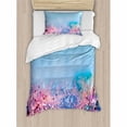 thumbnail image 3 of Watercolor Flower Home Decor Queen Size Duvet Cover Set, Retro Cherry Blossom Petal Perennial Herb Botanic Habitat Print, Decorative 3 Piece Bedding Set with 2 Pillow Shams, Pink Blue, by Ambesonne, 3 of 3