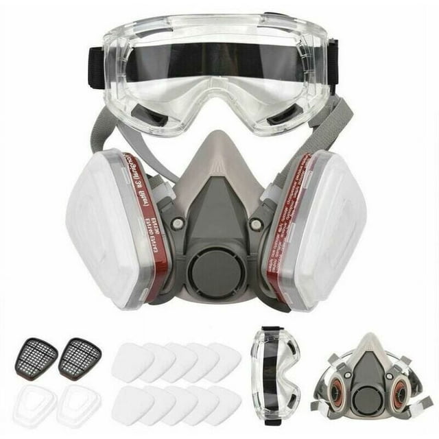 Respirador reutilizable de media cara 6200 Máscara de gas Respiradores de protección respiratoria con gafas de seguridad para pintar Soldadura con vapor orgánico Pulido Carpintería y Pr