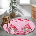 thumbnail image 4 of Round Area Rug 4 Ft, Valentine's Day Washable Non-Slip Circle Carpet for Living Room/Bedroom, Ombre Pink Gnomes Love Roses Romantic Low-Profile Crawling Mats Collection Rugs for Indoor, 4 of 7