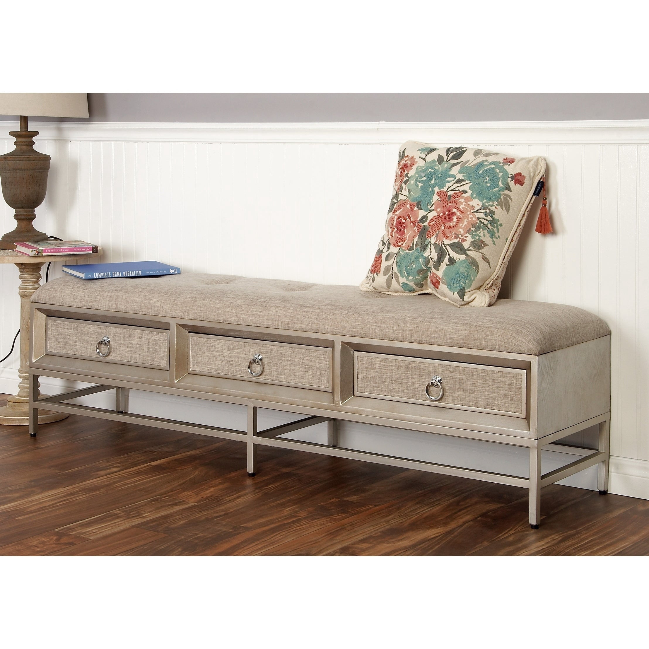 Studio 350 Modern Metal And Wood Upholstered Storage Bench By Walmart Com Walmart Com