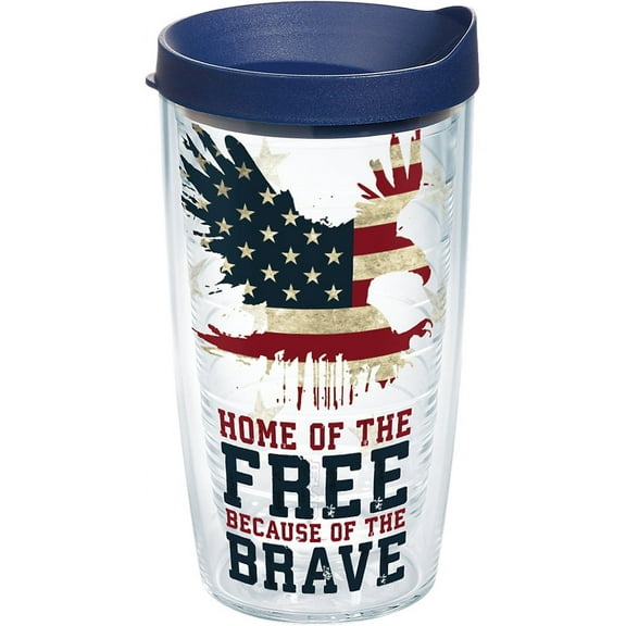 Tervis Home of the Free Because of the Brave Made in USA Double Walled  Insulated Tumbler Travel Cup Keeps Drinks Cold & Hot, 16oz, Classic