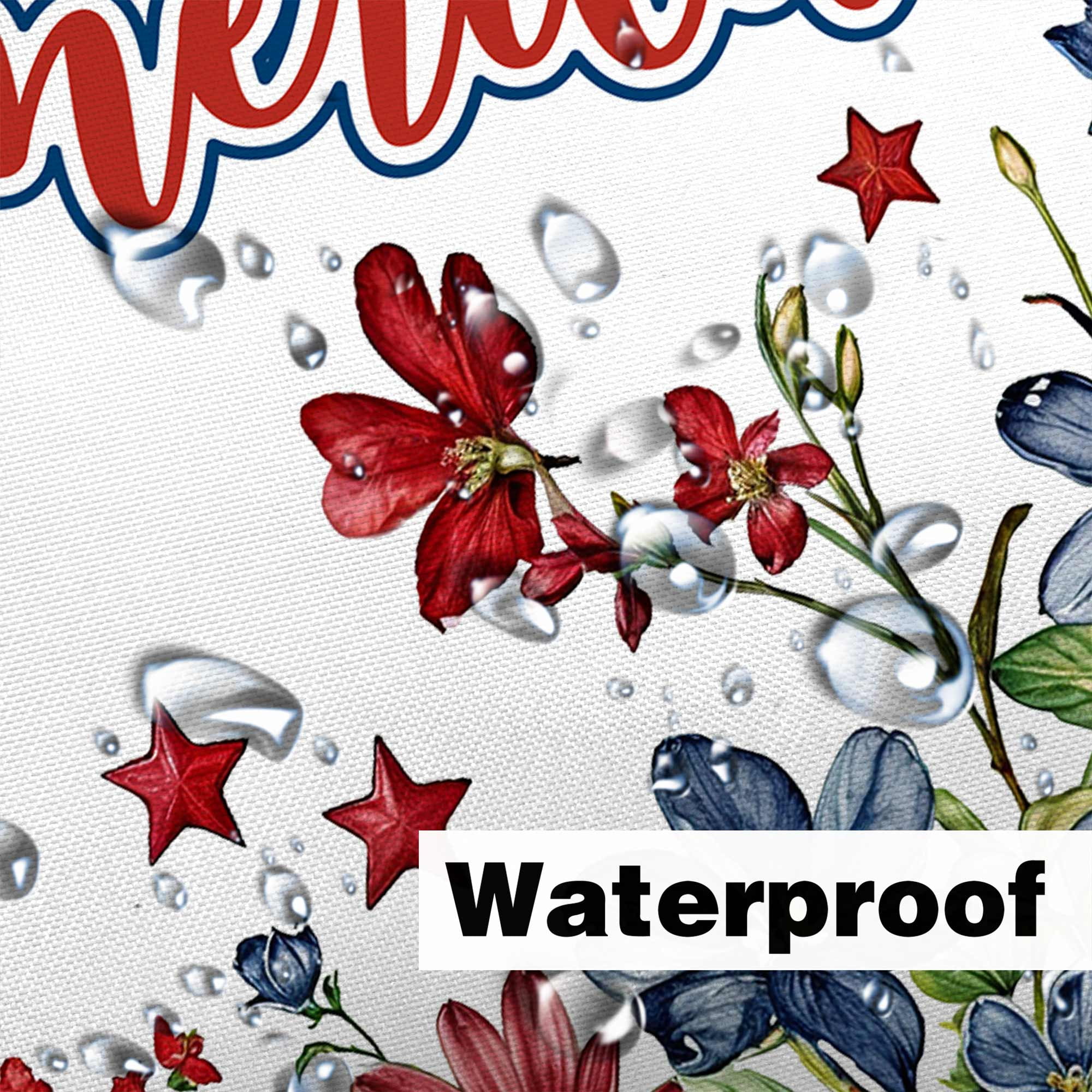 4th of July Shower Curtain, God Bless America Flower Cross Flag Star Patriotic Bathroom Curtains, Red Blue Independence Bathroom Waterproof Fabric Shower Curtains Set with Hooks, 47X64in