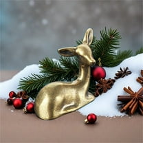 2 Inch Golden Metal Deer Statue, Vintage Tabletop Decor, Christmas Decor for Shelf Display, Holiday Home Decor