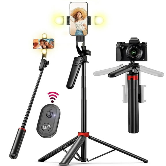 TIKBBRMG Phone Tripod and Selfie Stick 70.8in Extendable Phone Stand with Light with Wireless Remote Rotatable Grip for Travel/Selfie/Recording/Vlogging, Compatible with iPhone/Android (Black)