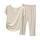 thumbnail image 1 of Conjunto de pijama de manga corta de verano para mujer - Pantalones capri, ligeros, informal/para estar por casa, 1 of 3