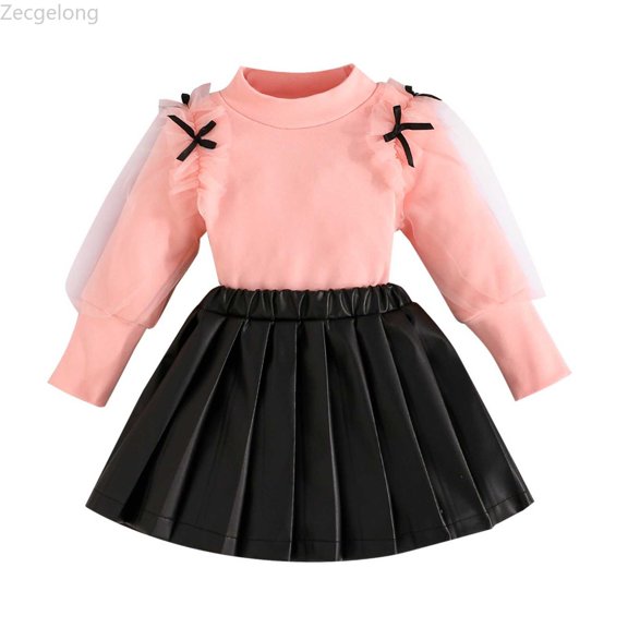 Zecgelong Stylish Solid Color Knit Long Sleeve Top And Skirt Outfit For Girls Toddler Casual Wear Ensemble Girls Outfits Sets Age 9-12 Months