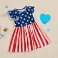 thumbnail image 3 of Douhoow Toddler Baby Girl Independence Day Dress Flying Sleeve Stars Stripe Print A-line Dress Girl Summer Dresses, 3 of 8