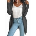 thumbnail image 4 of Women Hooded Open Front Long Sleeve Lapel Rib Knitted Winter Fall Sweater Cardigan Coat with Pocket Dark Gray L, 4 of 9