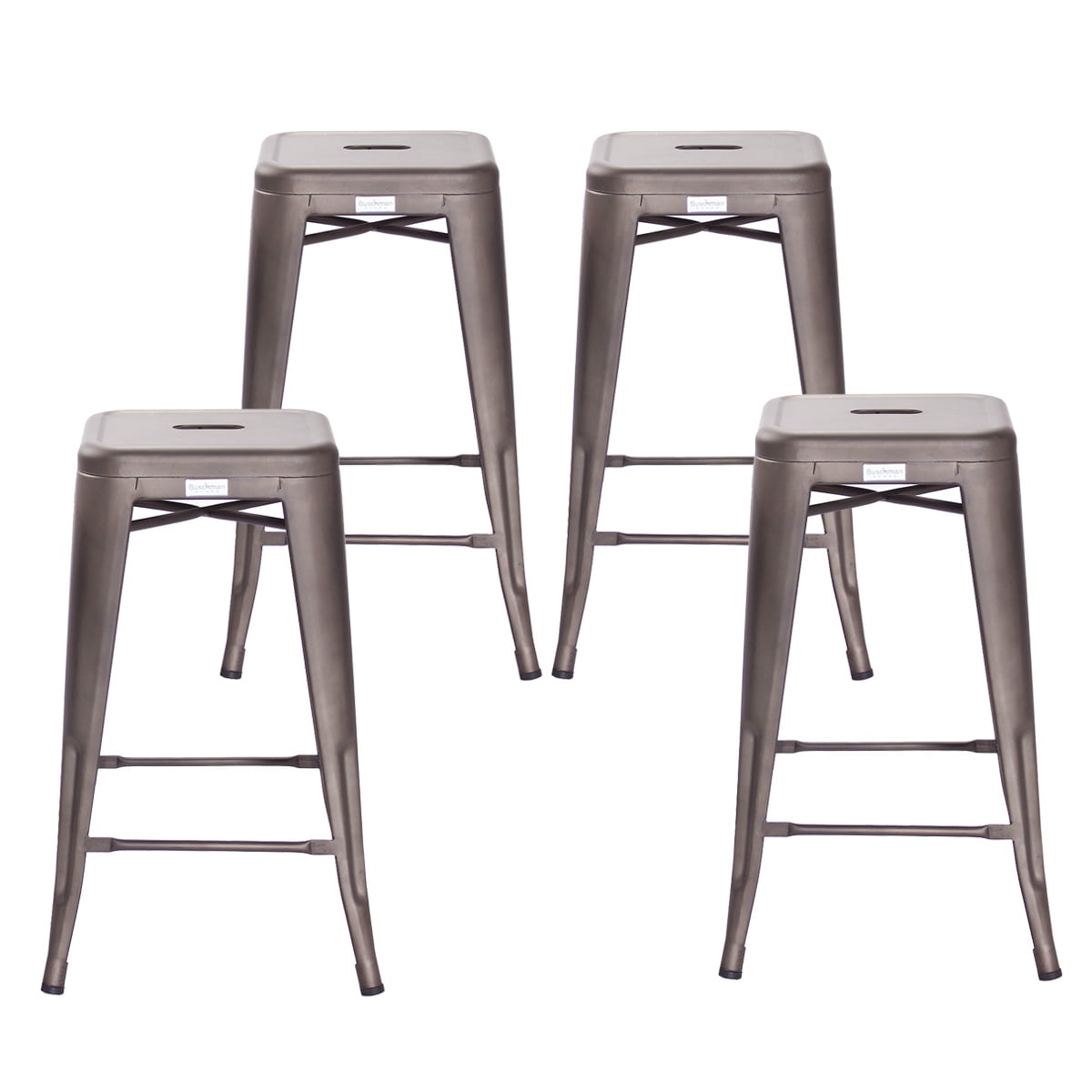 Stackable Indoor/Outdoor Set of Four Bronze 24 Inches Counter High Bar Stools 