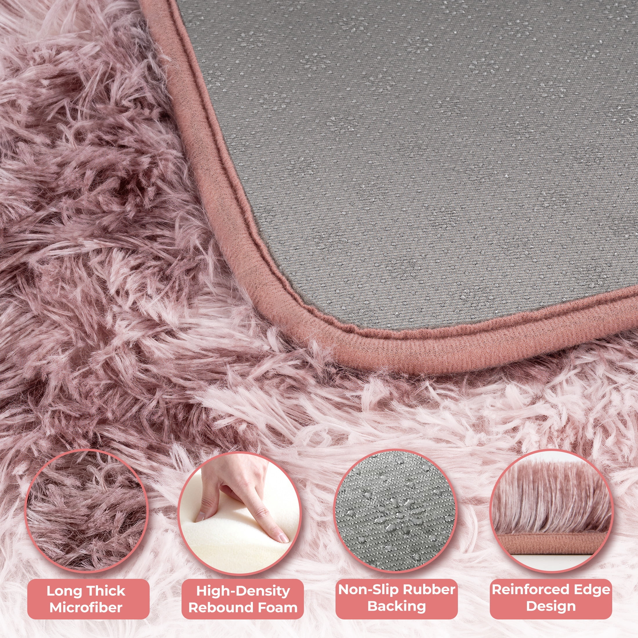 Nefoso Shag Area Rug, 9ft x 12ft Soft Fluffy Tie-Dye Area Rugs for Living Room Bedroom Decor Carpet, Dusty Pink / Blush Pink