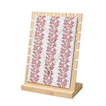 Necklace Display Stand Leaf Tree Branch Wood Jewelry Displays Stands with PU Panel Chain Rack Organizer Red Grey Leaves Wooden Necklace Display Holder for Vendors Shop Show Home Tabletop Storage