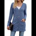 thumbnail image 1 of Cárdigan de Otoño para Mujer, de Punto Suave, de Larga, Abierto Al Frente y con Bolsillos. Azul S, 1 of 8