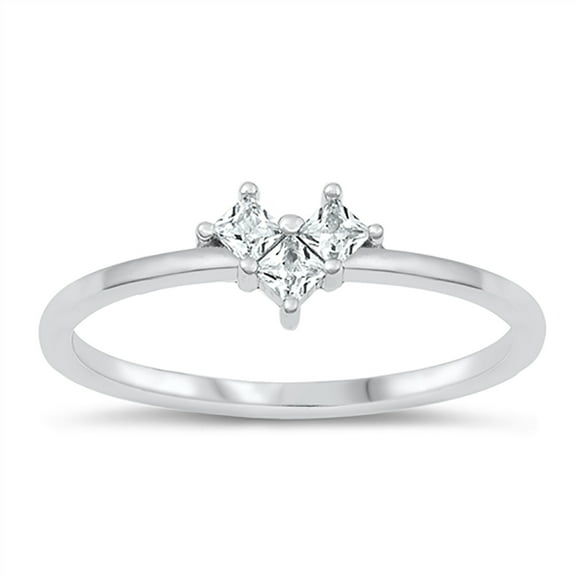 All in Stock Clear Cubic Zirconia Geometric Heart Ring 925 Sterling Silver Size 6