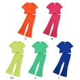 thumbnail image 4 of GYRATEDREAM Girl's Two Piece Outfits Summer Casual Ruched Short Sleeve Crop T Shirt Tops and High Waisted Bell Bottoms Flare Leg Pants for 7-8Y Red, 4 of 4