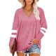 thumbnail image 3 of Sonducket Camiseta de mujer a rayas de manga larga básica con cuello en V blusa suelta informal Prendas para la parte del cuerpo Rosa M, 3 of 6
