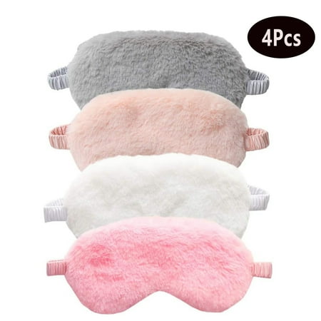 Sleep Masks ,4 Pack Plush Eye Mask Soft Satin Night Eyeshade Cover for Women Men Sleep Travel (Solid, Fresh Colors)