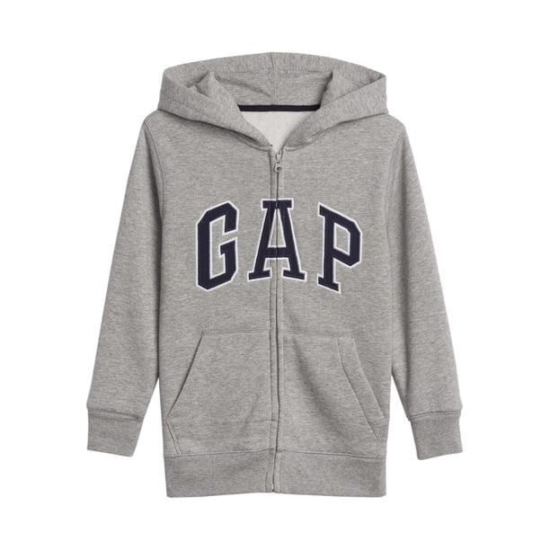 Sudadera con Capucha para Niños GAP Logo con Cierre Gris Claro Jaspeado M