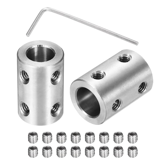 2 Pcs 8mm to 8mm Shaft Coupler Connector L22mm x D14mm Rigid Coupling Set with 8 Screws & Hex Wrench