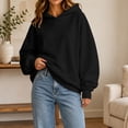 thumbnail image 4 of Women Oversized Hoodie Long Sleeve Drop Shoulder Pullover Solid Color Loose Fit Casual Hooded Sweatshirt, 4 of 9