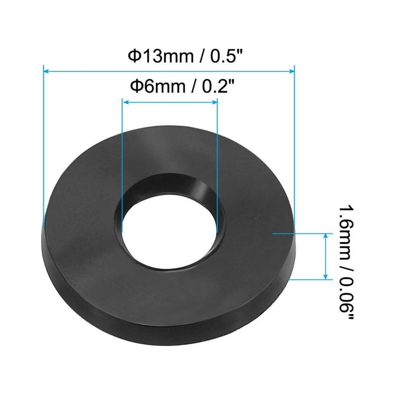 Uxcell M6 Rubber Flat Washer, 40 Pack 6mm ID 13mm OD 1.6mm Thick Sealing  Spacer Gasket Ring, Black 