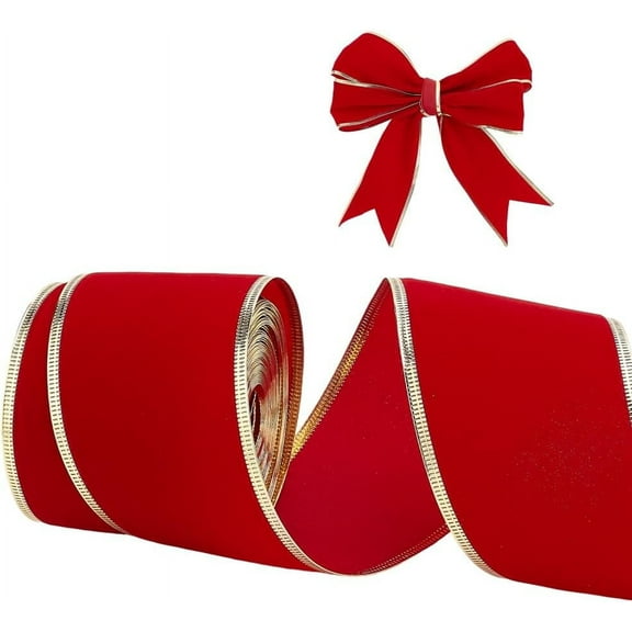 10 Yards Christmas Red Ribbon with Gold Edged 2.5 inch/64mm Polyester Decoration Ribbon Christmas Ribbon Wired Ribbon for Christmas Tree Wedding Decor