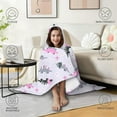 thumbnail image 4 of Wearable Blanket,LightPurple Dinosaurs Flowers Pattern Hooded Wearable Flannel Blanket for Adults & Teens,Winter Poncho Shawl Wrap Cape Cozy Anti-Pill,50"x60", 4 of 5