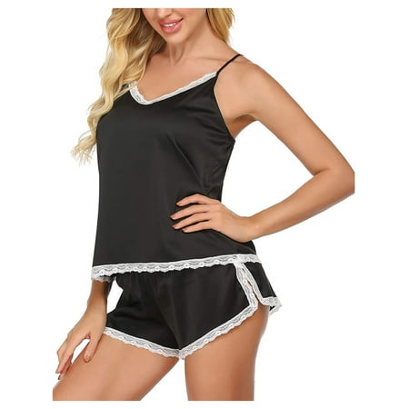 

Mrat Lingerie Sets Mini Babydoll Bodysuit Women-Lingerie Sleepwear Satin Silk Babydoll Lace Up Nightwear Pajamas Set Front Closure Lingerie Babydoll