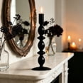thumbnail image 4 of Linnome Halloween Themed Black Glass Candlestick, Elegant Gothic Taper Candle Holder for Table Centerpiece Decor, Spooky Party Ornament and Haunted House Holiday Decoration Gift, 4 of 6