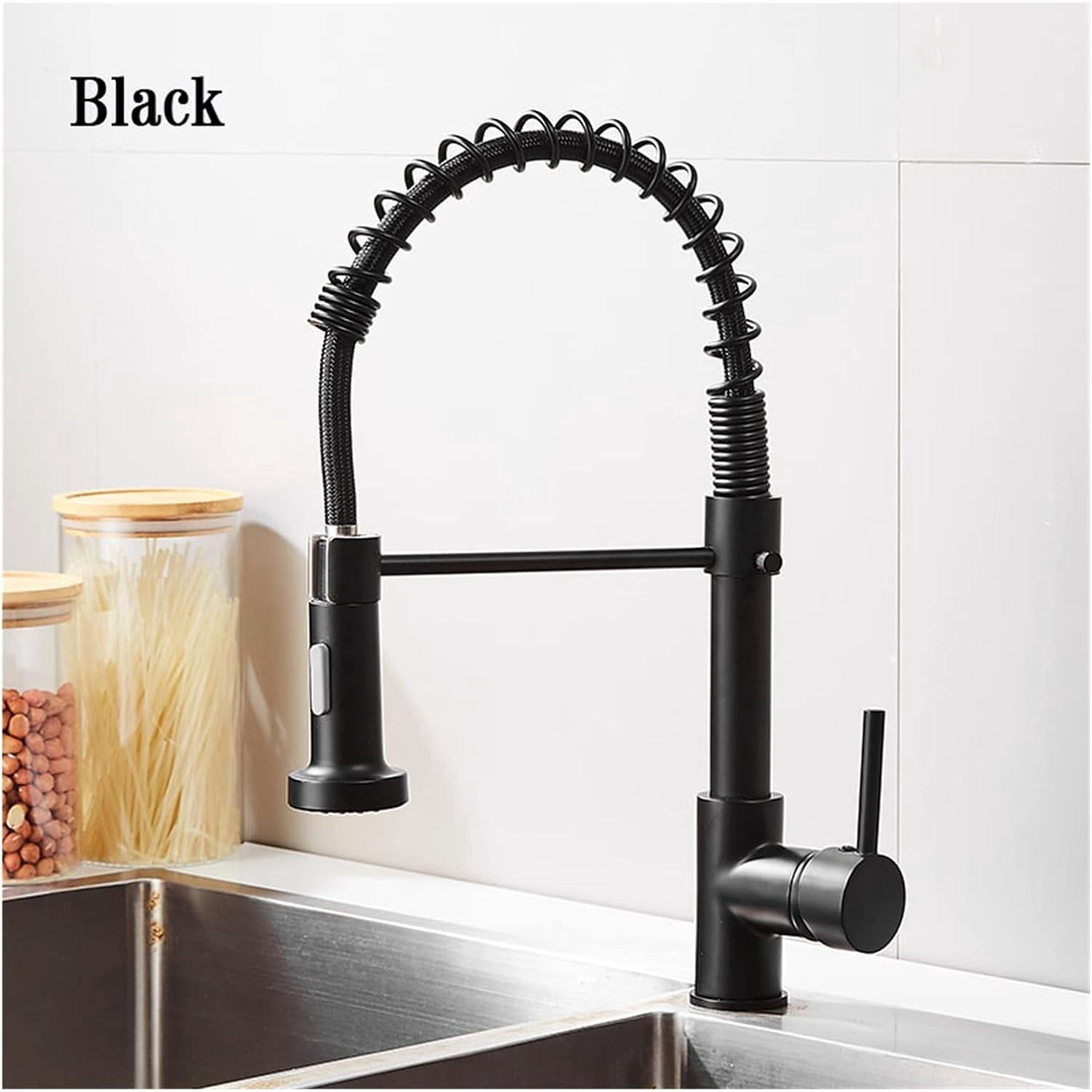 Kitchen Faucets Brush Brass Faucets for Kitchen Sink Single Lever Pull Out Spring Spout Mixers Tap Hot Cold Water Crane