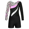 thumbnail image 3 of YiZYiF Kids Girls Long Sleeves Gymnastics Leotard with Athletic Shorts Dance Suit Colorful Activewear Leopard 10, 3 of 7