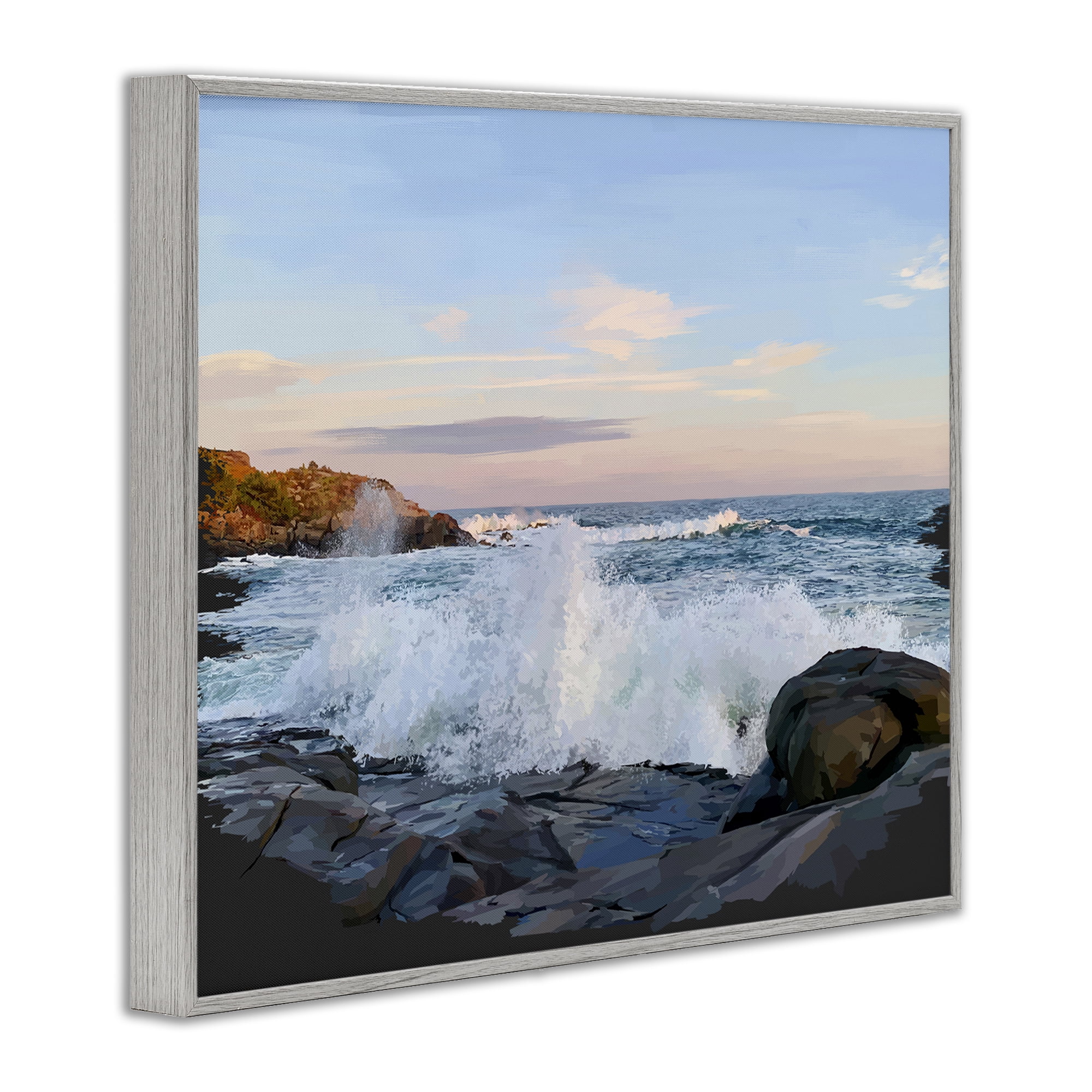 Stupell Industries Strong Breaking Waves Landscape Photography Gray Framed Art Print Wall Art, 20 x 16