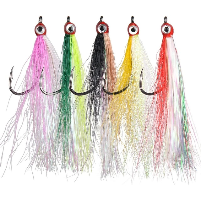 Fishing Bucktail Teaser Hooks,5pcs Saltwater Fishing Teaser Lures with