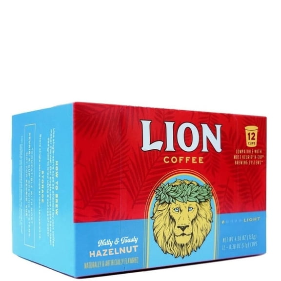 Lion Coffee Hazelnut Flavor, Single-Serve Coffee Pods - 12 Count Box