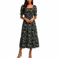 thumbnail image 5 of NTACZA Womens Dresses Tiered Hem Daisy Floral Casual Sundress Maxi Short Sleeve Square Neckline Ruched Waist A-Line Beach Size L, 5 of 6