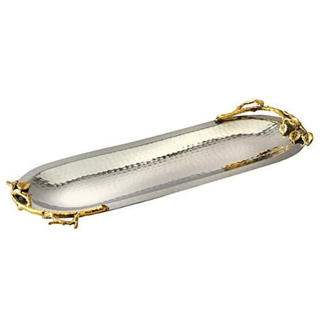 

Elegance Golden Vine Hammered Stainless Steel Oval Tray 15.25 by 5.75-Inch Silver/Gold