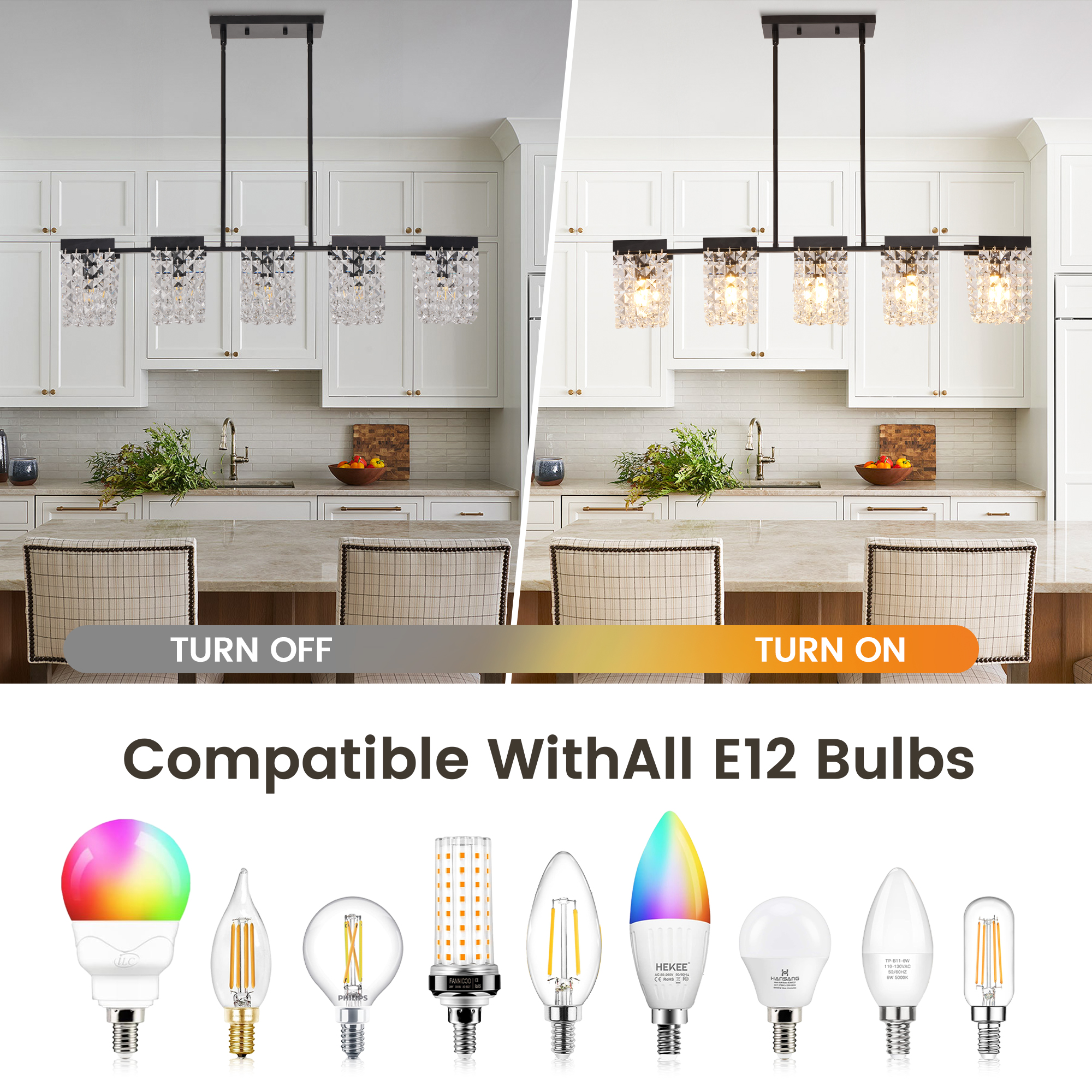 LovingAHome 5-Light Vintage Crystal Chandeliers for Dining Room Rustic Kithchen Island Pendant Light Fixtures