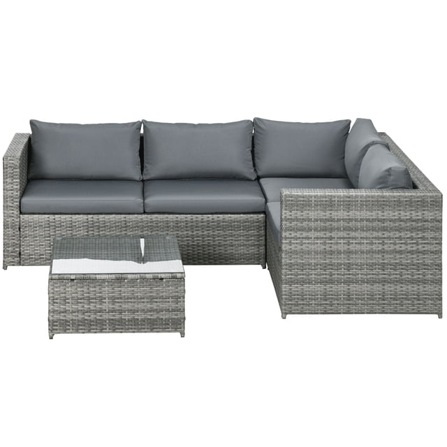 Grey 3-Piece Rattan Wicker Outdoor Conversation Set w/ Loveseats & Coffee Table for Patio, Garden, or Conservatory - Comfortable Seating