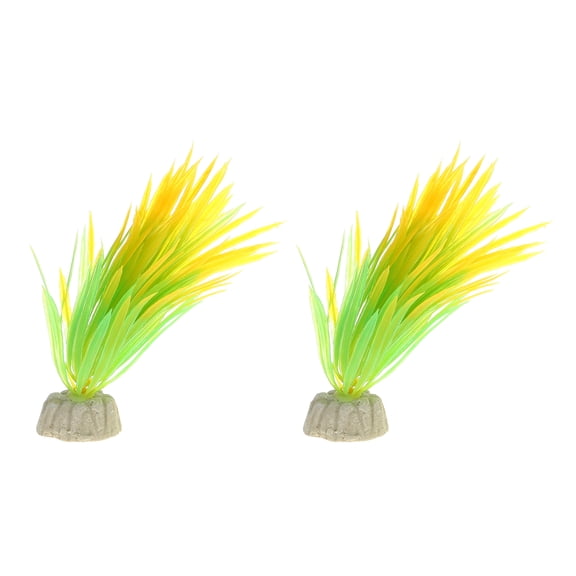 Unique Bargains 2 Pcs Aquarium Plants Decorations Artificial Aquatic Plant Yellow Green