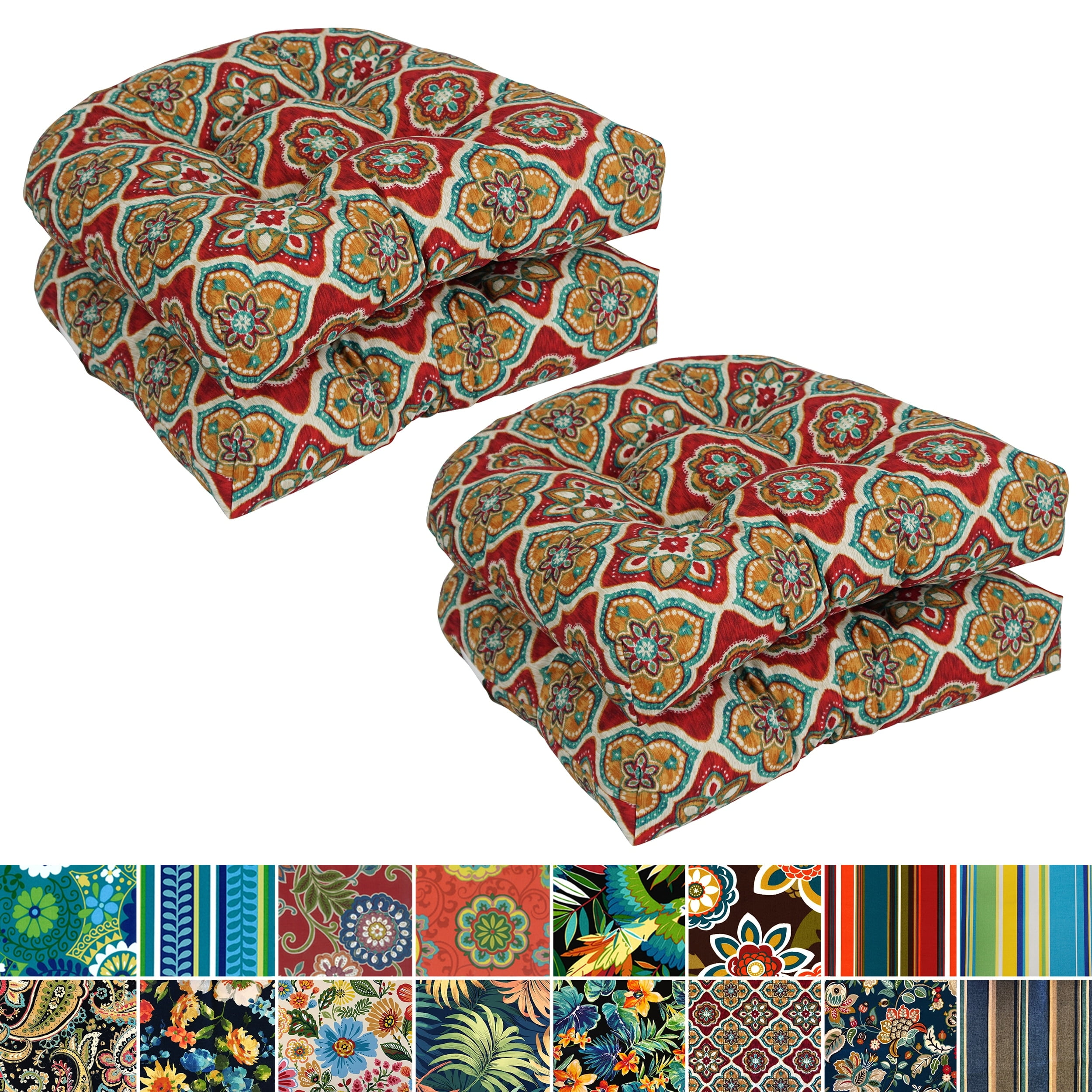 Blazing Needles 19-inch U-Shaped Spun Polyester Outdoor Tufted Dining Chair Cushions (Set of 4)