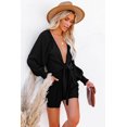 thumbnail image 4 of Women's Black Tie Knot Puff Long Sleeve Romper, 4 of 19